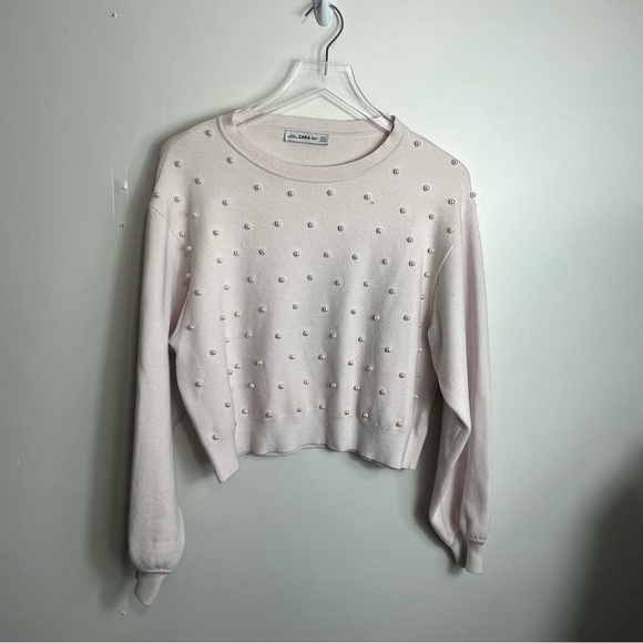 Zara Pearl Crop Top Sweater size Medium 1614 - Picture 1 of 3